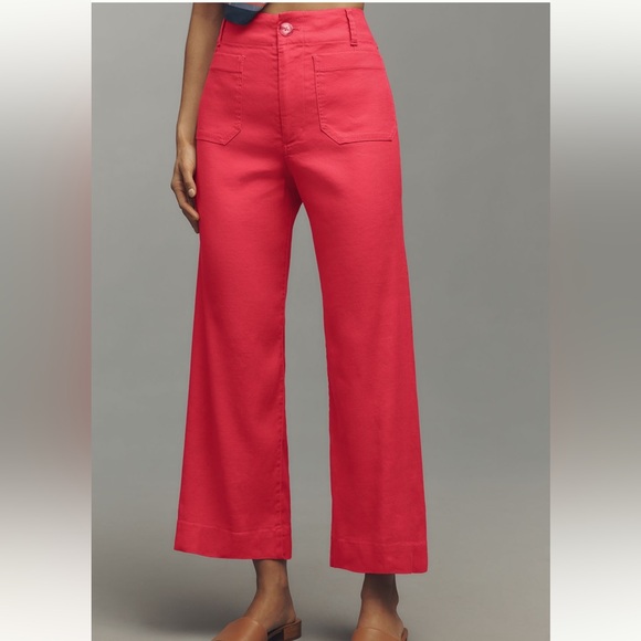 Anthropologie COLETTE Linen Stretch Cropped Wide-Leg Pants Maeve NEW Geranium 26 - Picture 3 of 14